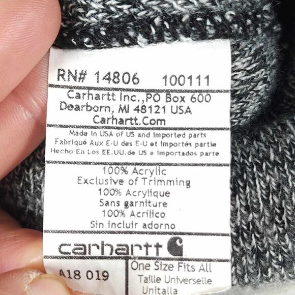 Carhartt Unisex One Size Fits All Gray Acrylic Knit Cuffed Logo Beanie Hat - Picture 9 of 9
